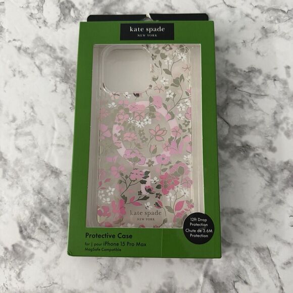 Kate Spade Protective Magsafe Case iPhone 15 Pro Max Pink Pearl white Flower New - Picture 1 of 4